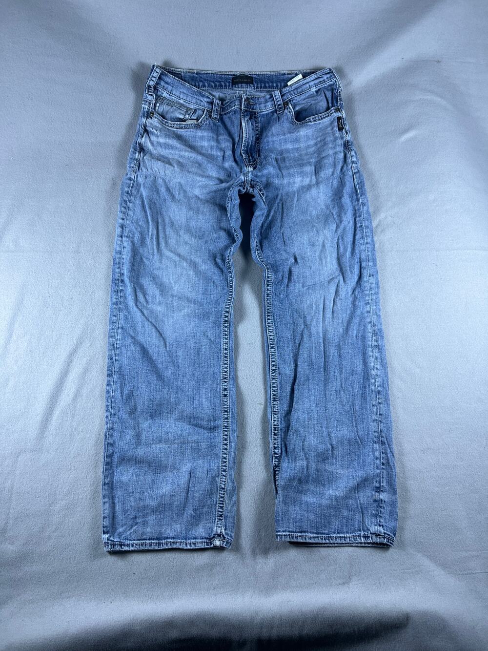 Silver Gordie Jeans Mens 36x34 Blue Straight Leg Loose Fit Medium Wash Denim